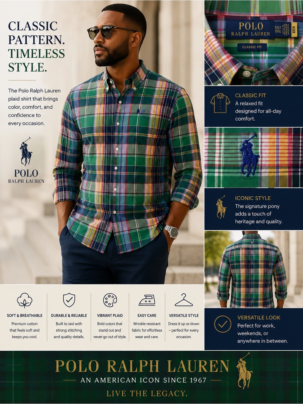 Polo by Ralph Lauren Green Multi-Color Plaid Button-Down Shirt